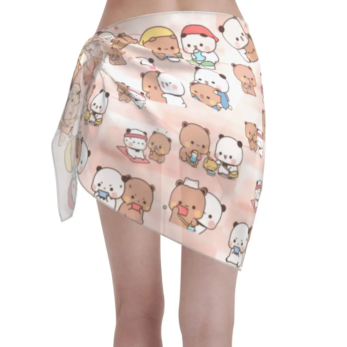 Sarong curtos personalizados Bubu e Dudu, cobertura de biquíni estampado, sarong transparente, envoltório de praia