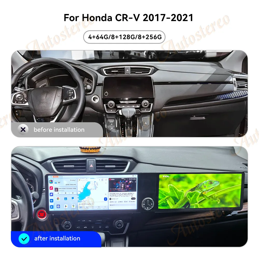 

Двойной 12,3-дюймовый экран Carplay Android 14, автомобильная GPS-навигация для Honda CRV 2017-2021, головное устройство, мультимедийный плеер, автомобильное радио, авто