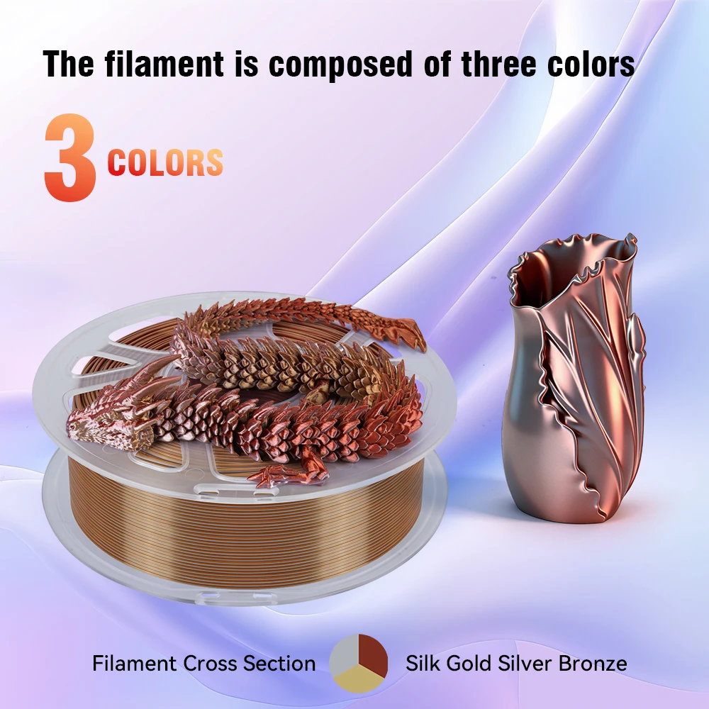 KINGROON PLA Silk+ Filamento 3D 1,75 mm per Filamento PLA Multicolore 1KG, Filamento per Stampante 3D, Ideale per Principianti