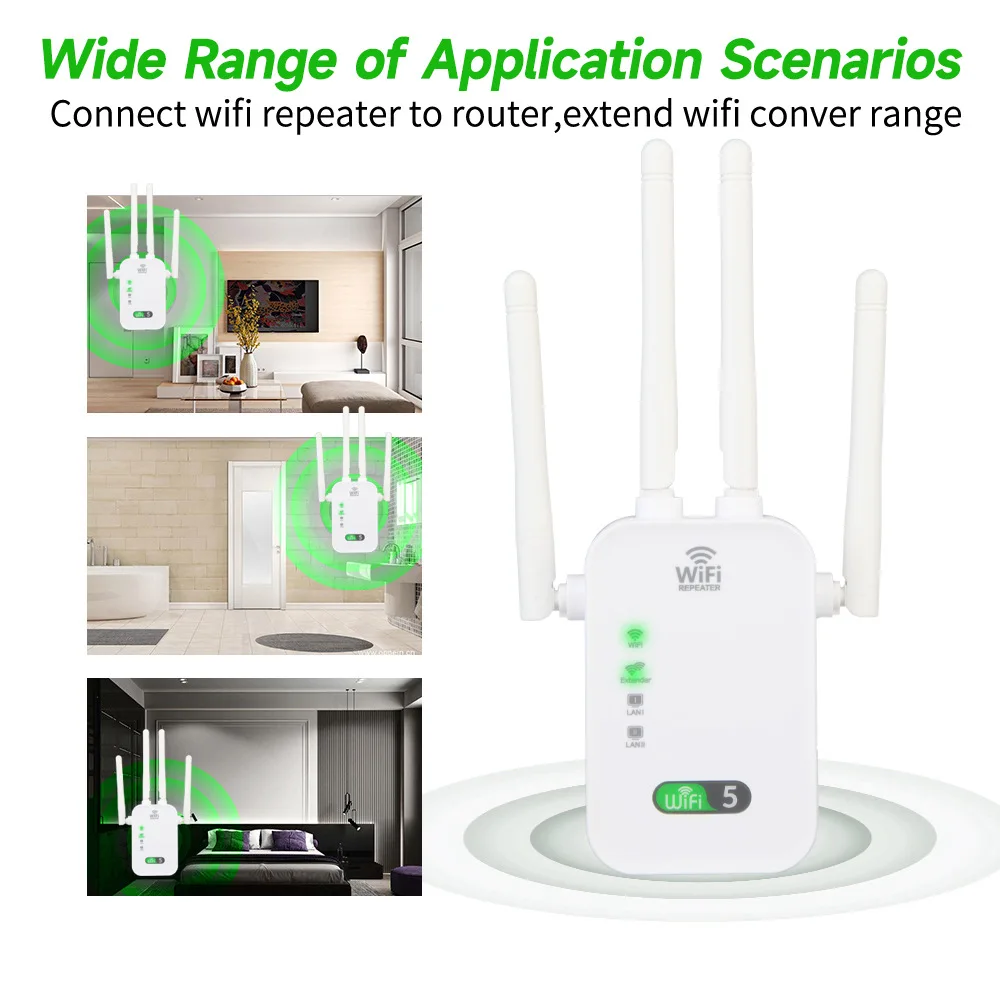 WiFi Repeater 1200Mbps Dual Band Wireless Amplifier 2.4G 5GHz Network Long Range Signal Booster For Home Office Wi-Fi Repeater