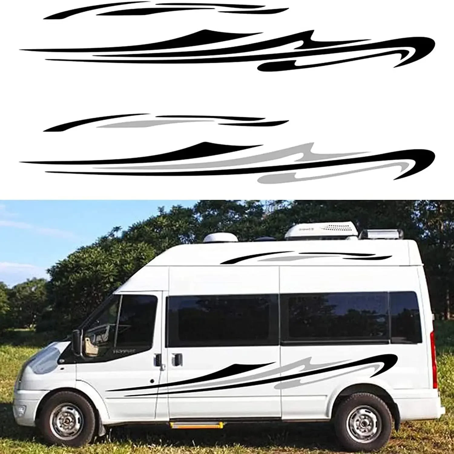 RoJuicy 2 Pieces Big Car Decals Sports Motorhome Stripes Decorative Camper Vans Caravan Decals Vinyl Sticker Graphic Car Boat Bo