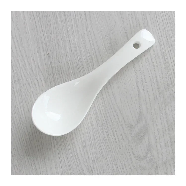 Pure white ceramic soup spoon