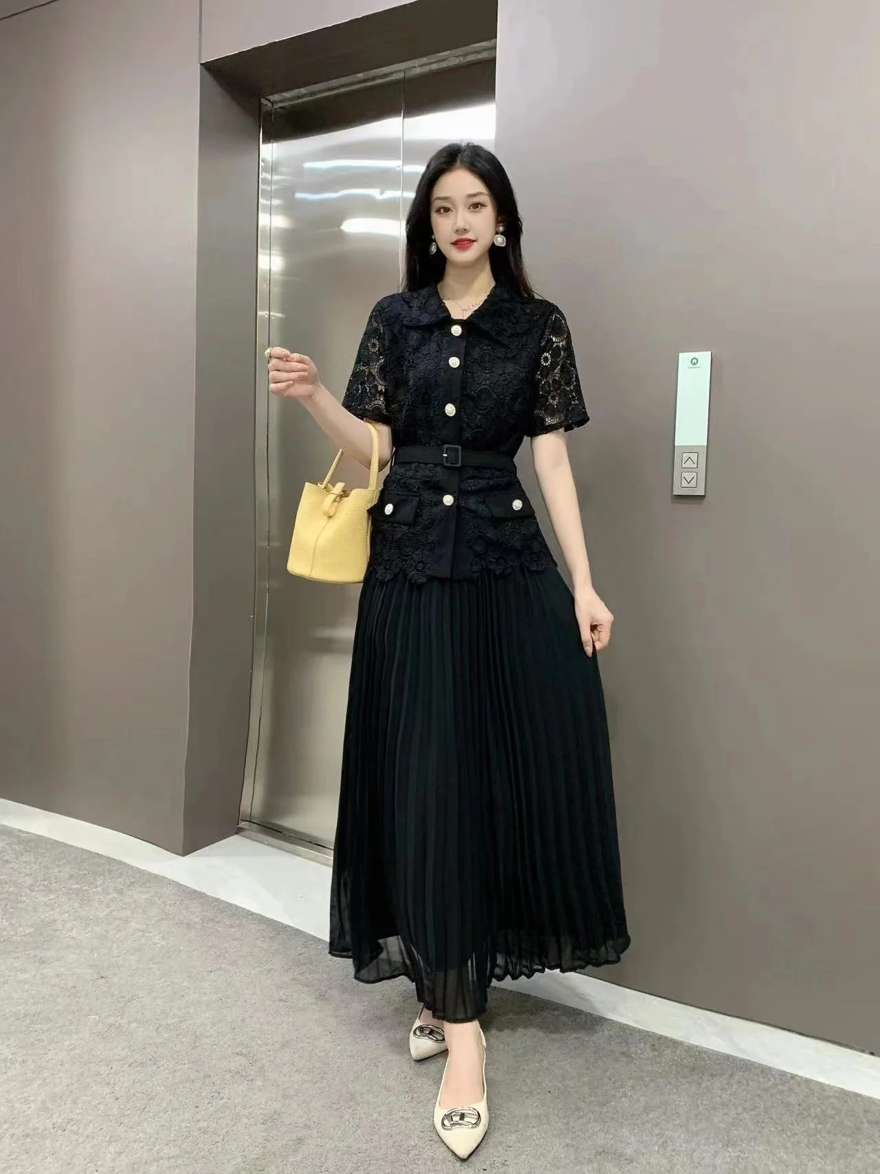 Runway Lace Chiffon Dress For Women 2023 Summer Single Breasted Embroidery Flower Short Sleeve Midi Long Prom Vestidos Evening