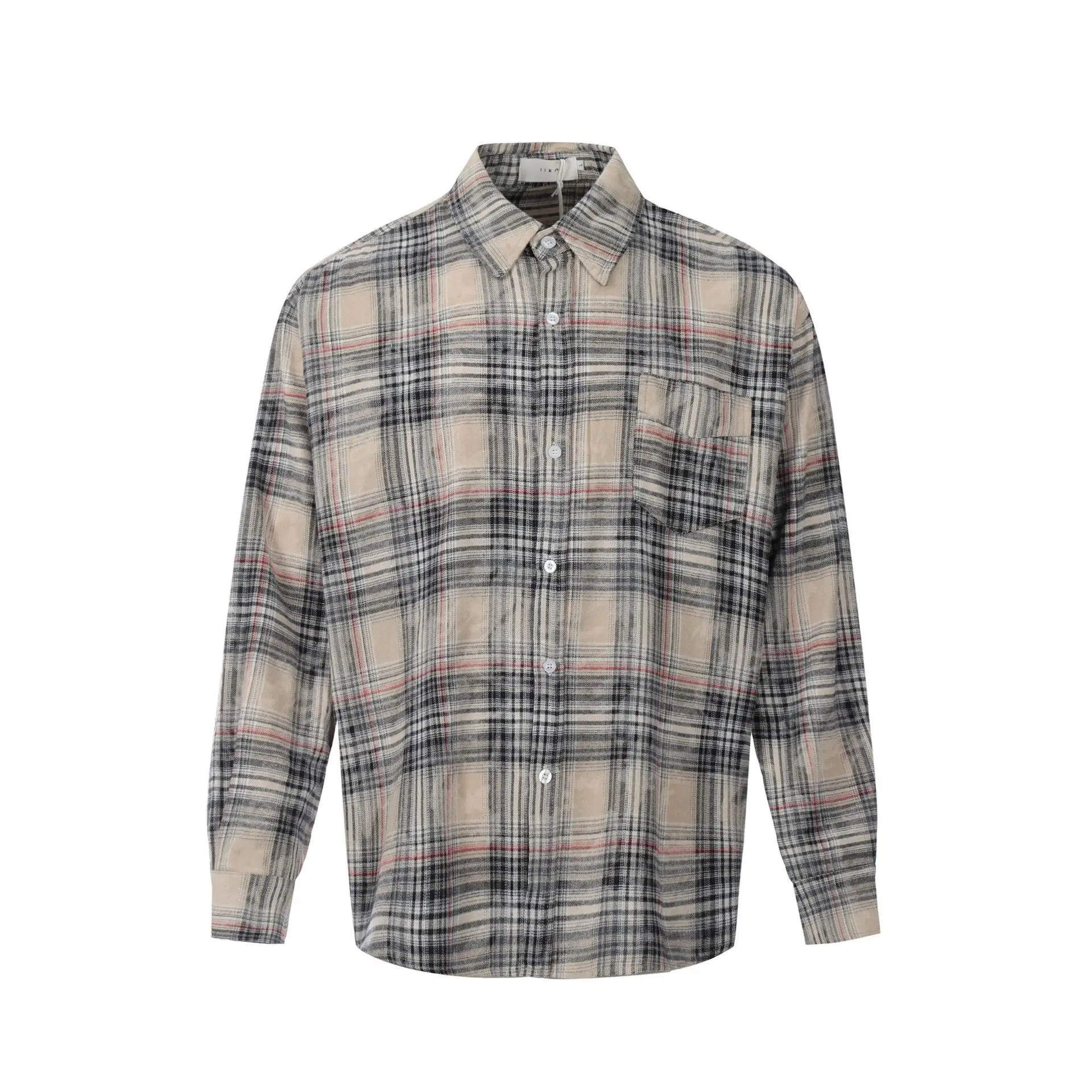 

American Retro Vintage Cheed Long Sve irt Loose Casual Sle Men Women High Street Faion Slimming Casual Cotton irt