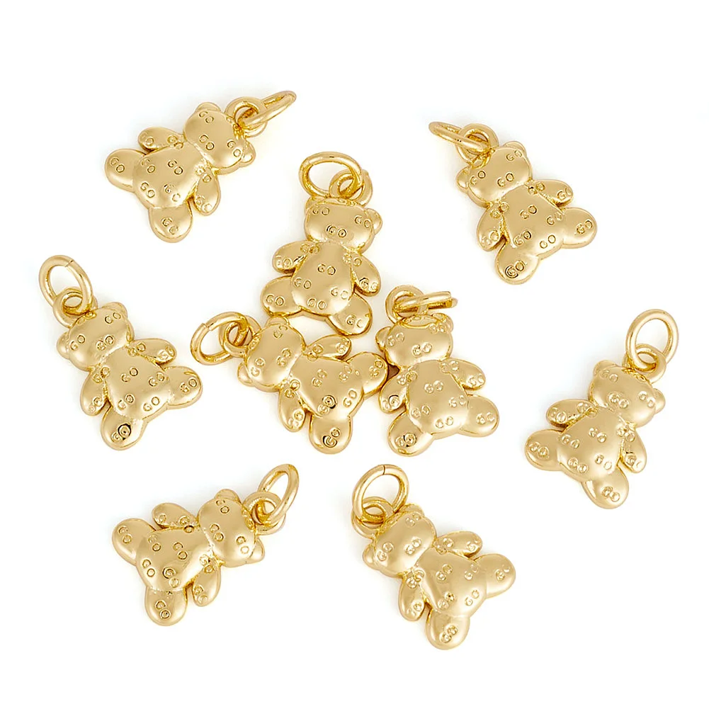 10pcs Rack Plating Bear Brass Pendants with Jump Ring Real 18K Gold Plated for Making DIY Jewelry Necklace Earring Charm Finding