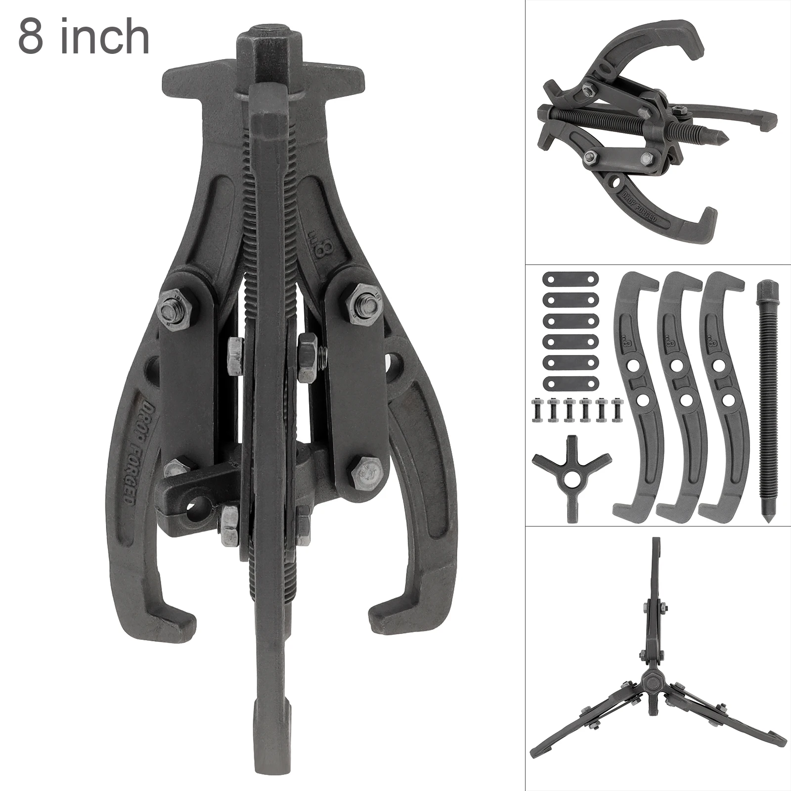 8 Inch200mm Bearing Puller Tool Kit for Pulley Gear Bearing Flywheel Removal with 3 Jaws, Heavy Duty Motor Tech Gear Puller Set