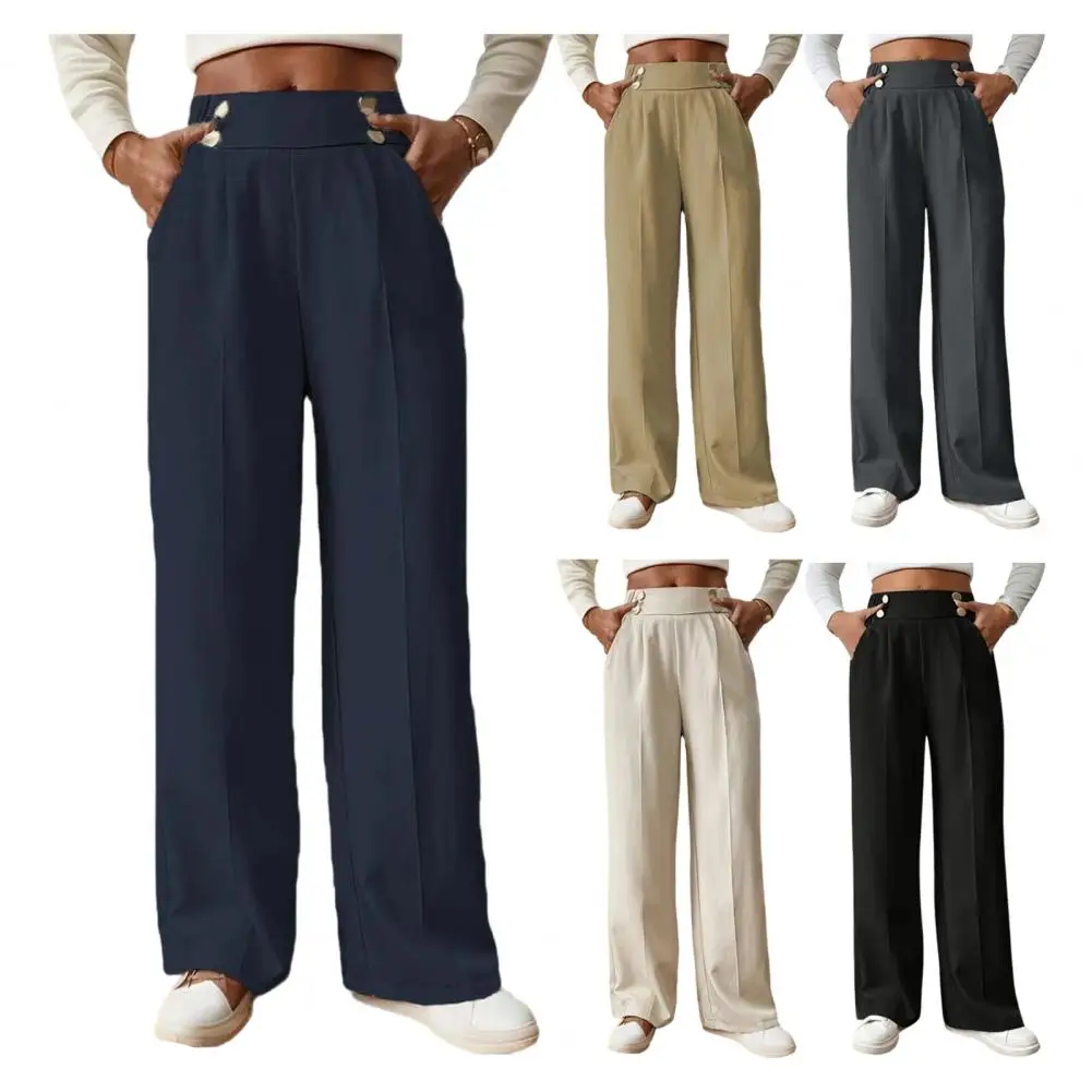 

Suit Pants Women's High Waist Wide Leg Pants Flowy Floor-Length Trousers, Minimalist Straight Fit Lounge Pants with Elastic Wais