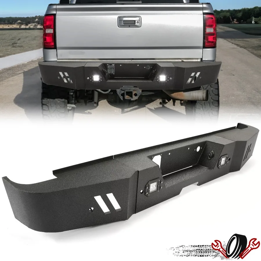 

Black Steel Rear Bumper for 2015-2019 Chevy Silverado 2500/3500 with LED lights