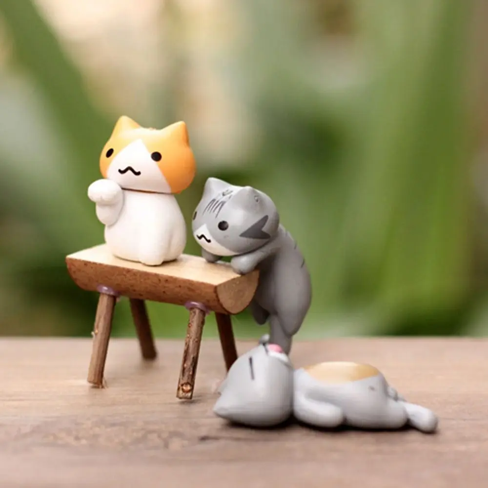 6Pcs/set Simulation Carved Hanging Cat Ornaments Cartoon Cute Lucky Cat Statue Painting Kitten Miniatures Micro Landscape