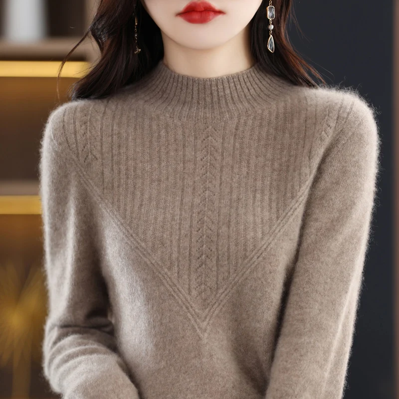 100% merino sweater women\'s turtleneck pullover loose knit bottoming shirt autumn and winter long sleeve cashmere top