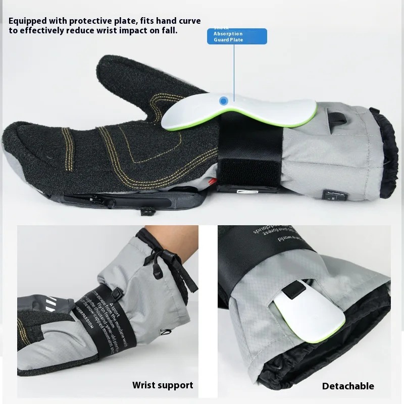 Professional Winter Five Finger Thicken -30 Degree Warm Waterproof Snowmobile Snow Heated Wrist Support Plates Ski Gloves