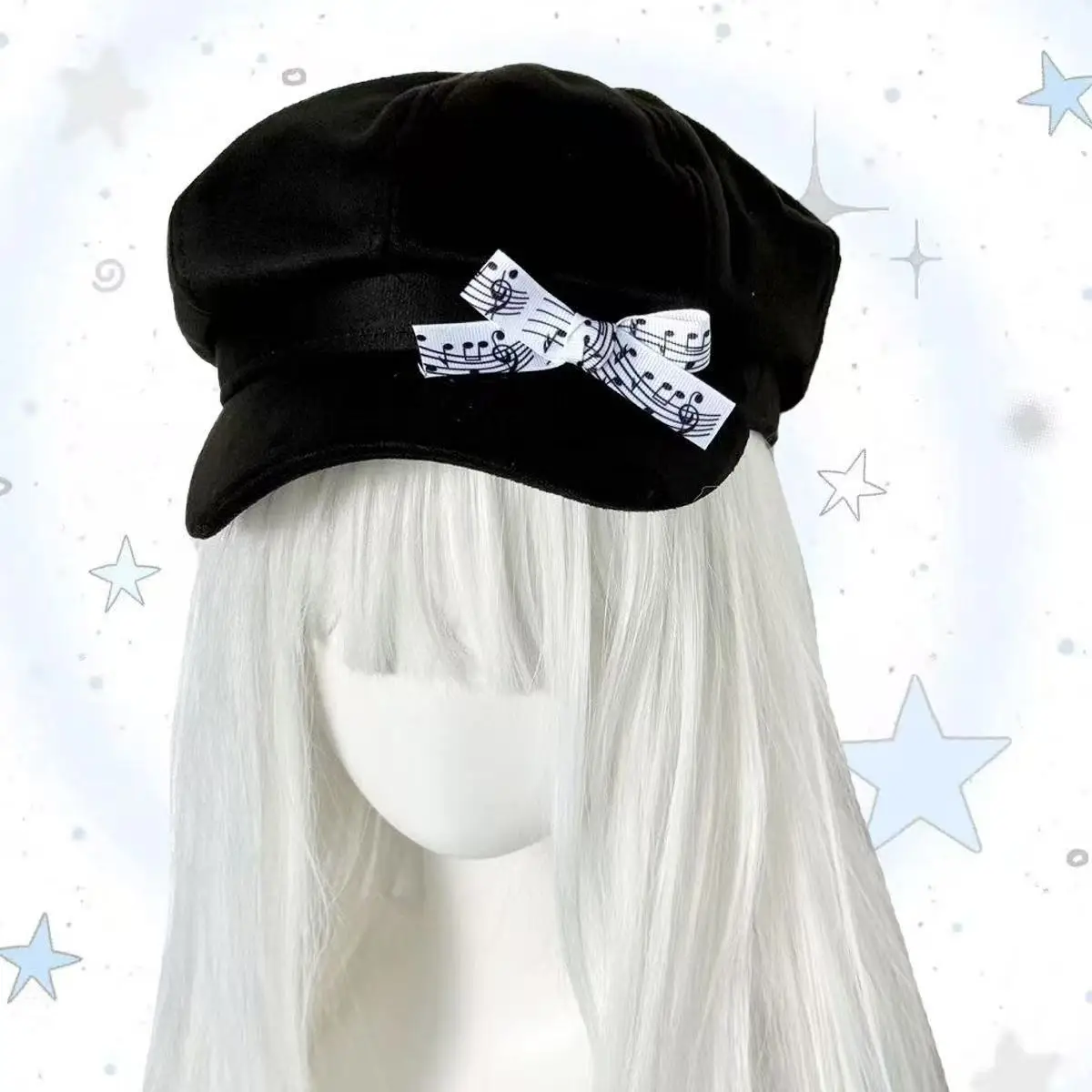Y2K Sweet Cool Spice Girl Style Retro Fashion Headwear Polka Dot /Music Note Bow Octagonal Hat Painter Basin Caps
