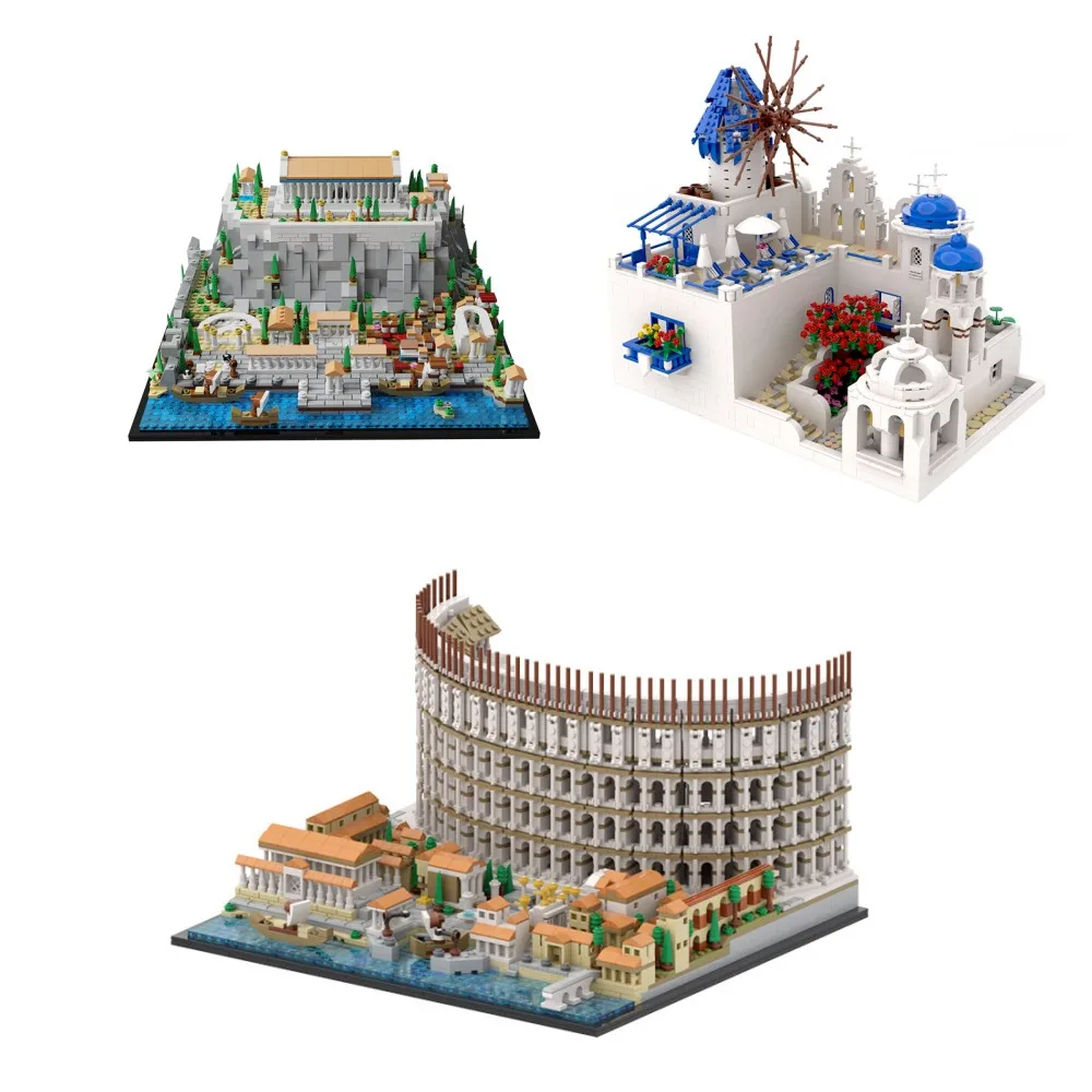 MOC Greece Acropolis of Athens Palace Building Blocks Set Parthenons Castle Tower Architecture Retro Temple Bricks Xmas Toy Gift