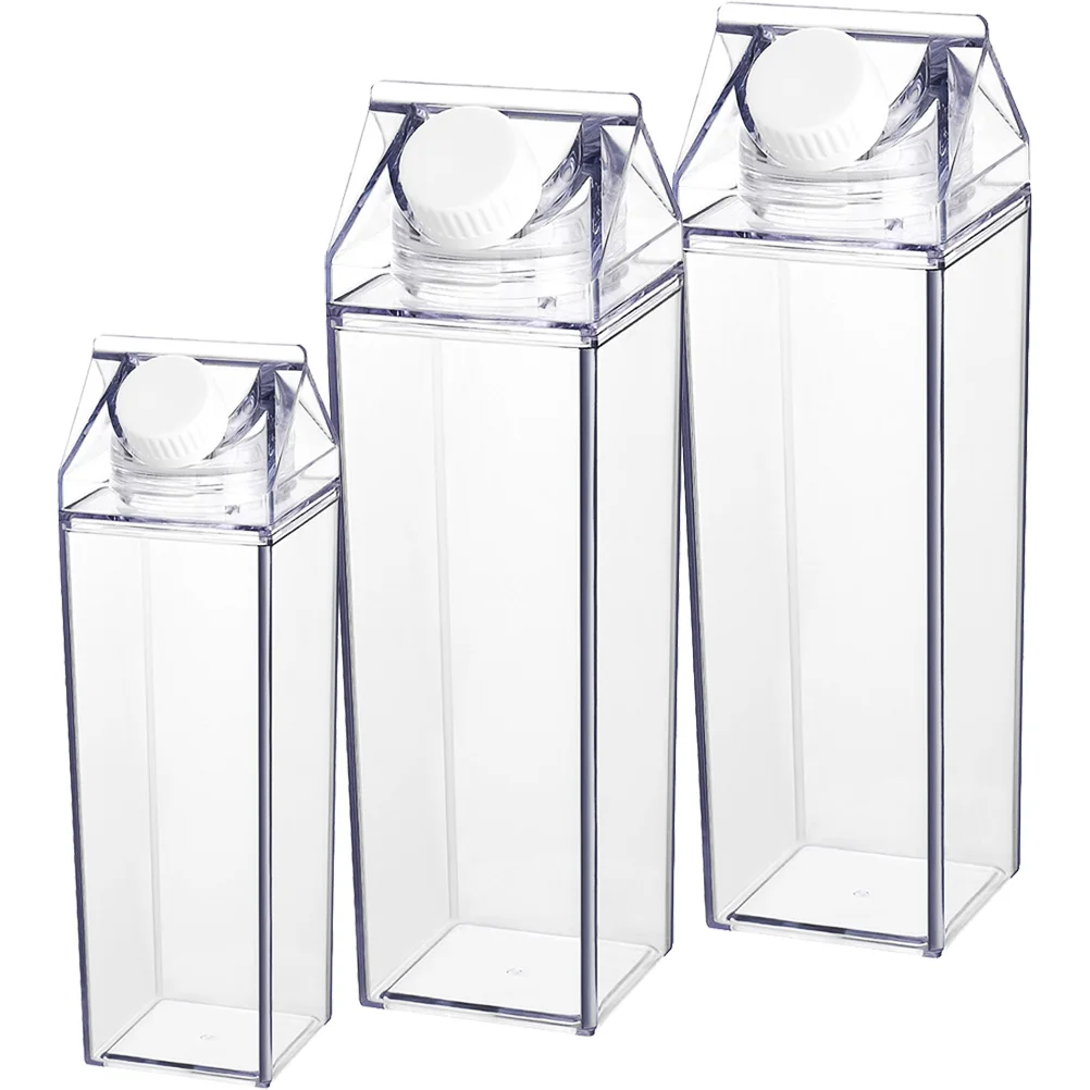 

3 Pcs Transparent Milk Boxes Plastic Clear Water Bottles Reusable Storage For Juice Cow Milk Nut Milks Travel Outdoor