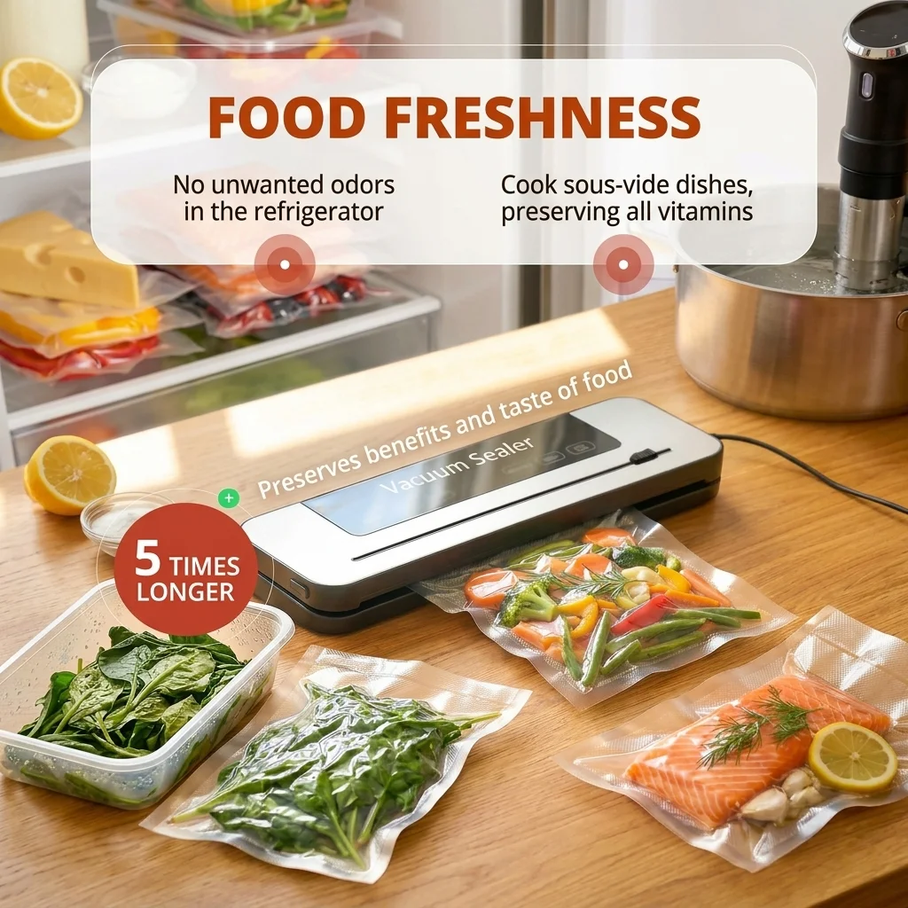 ポータブルキッチン用食品保存機、家庭用真空シーラー、タッチボタン式カッター、キッチン用電動真空包装機