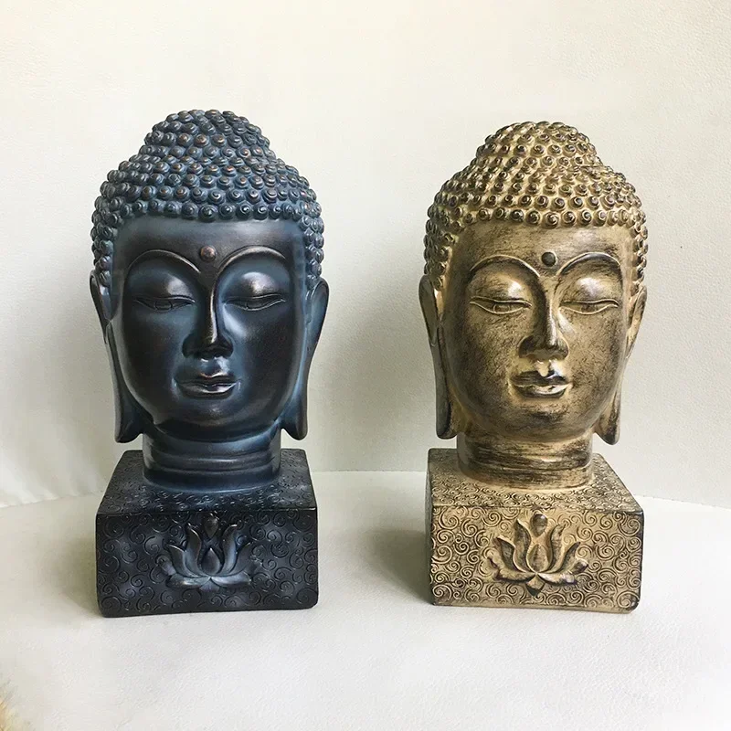 

Modern Buddha Statue Resin Ornament Crafts Buddha Head Sculpture Buddhist Statue Retro Table Top Home Decor Accessories Gift