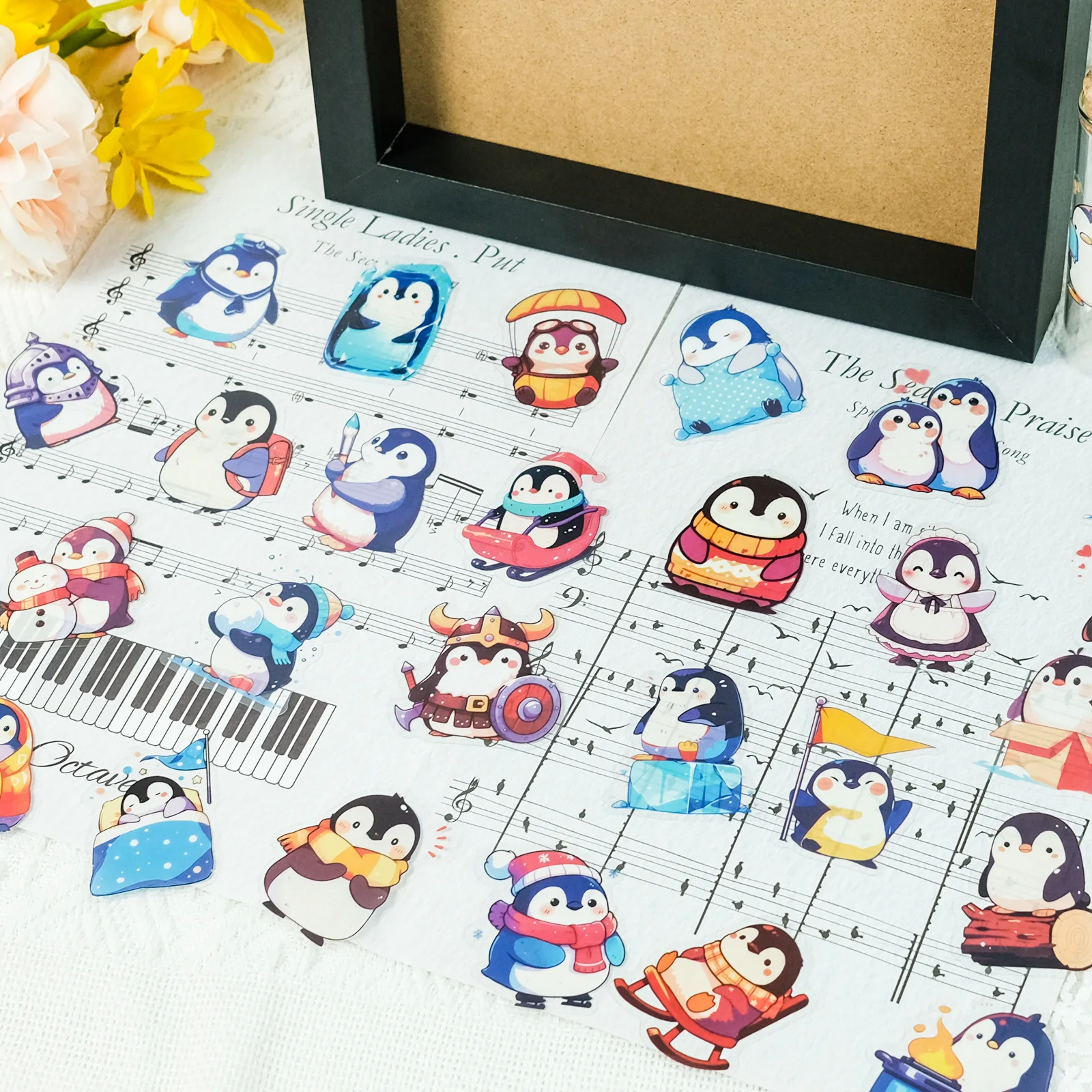 5PCS Cute Penguin PET Cartoon Waterproof Stickers, Decoration Luggage Notebook Laptop Window Sticker Decals