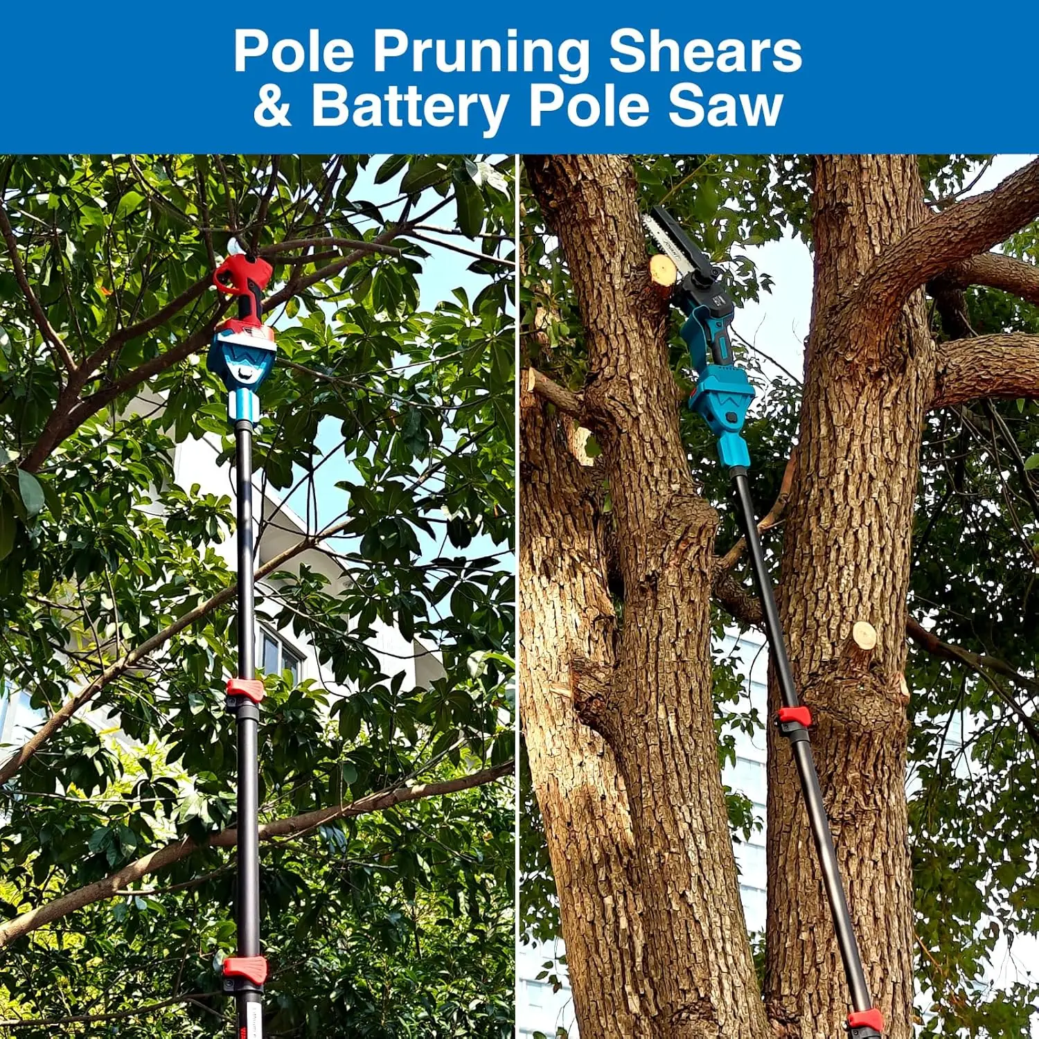 3-in-1 Pole Pruning Shears, Electric Pruning Shears & pole saws for tree trimming with 15ft Reach Pole,Cordless Pole Shears and