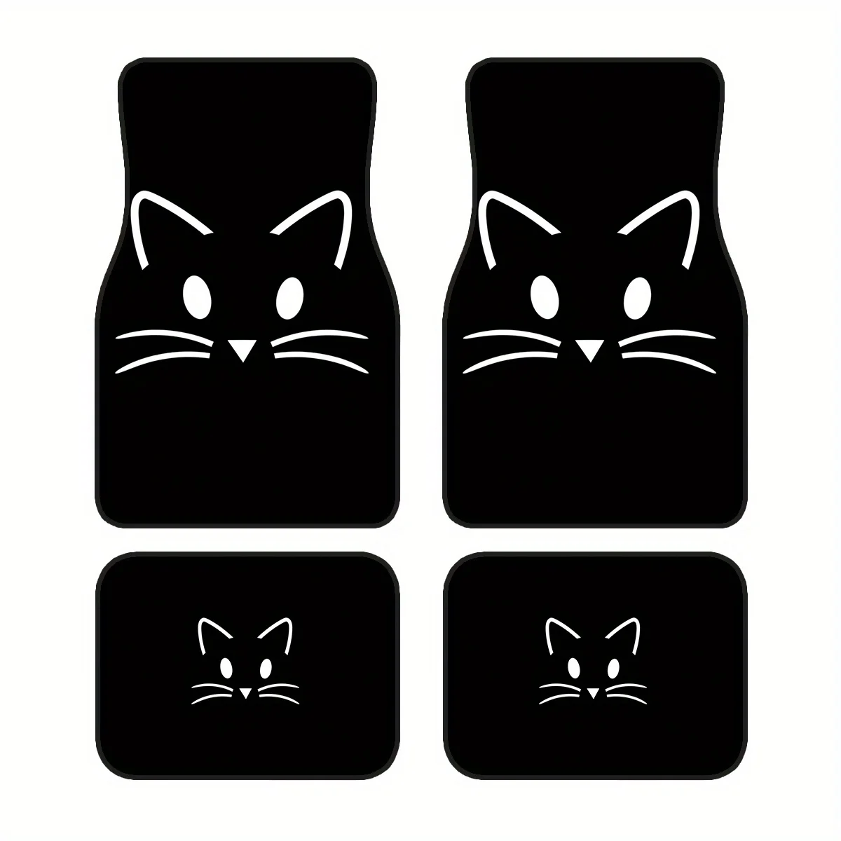 4pcs Car Floor Mats- Cat Face Silhouette Design, All-Weather Use For Sedans, Trucks& SUVs- Easy To Clean Interior Accessories