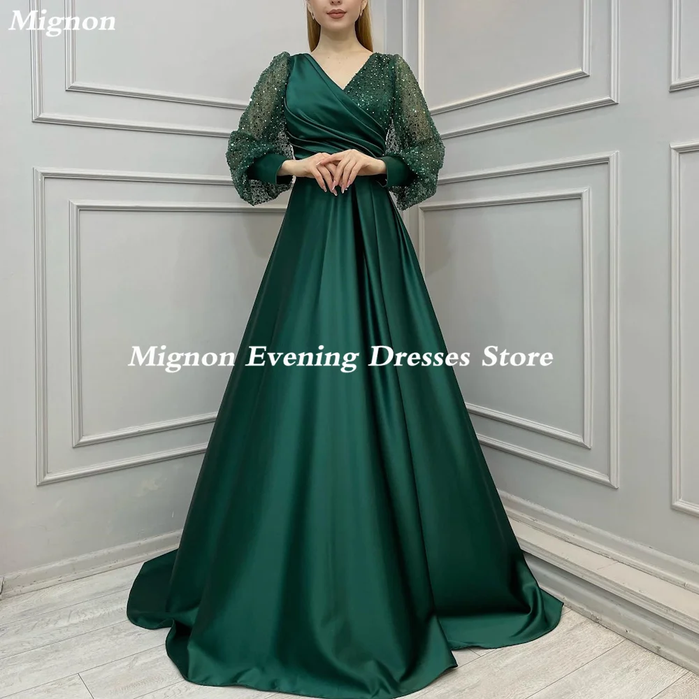 

Mignon Satin A-line V-neck Lace Ruffle Formal Prom Gown Floor Length luxury Evening Formal Elegant Party Dress for Women 2023