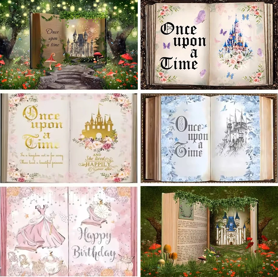 

Fairy Tale Books Party Backdrop Once Upon A Time Castle Wedding Girl Princess Birthday Party Decor Banner Photography Background
