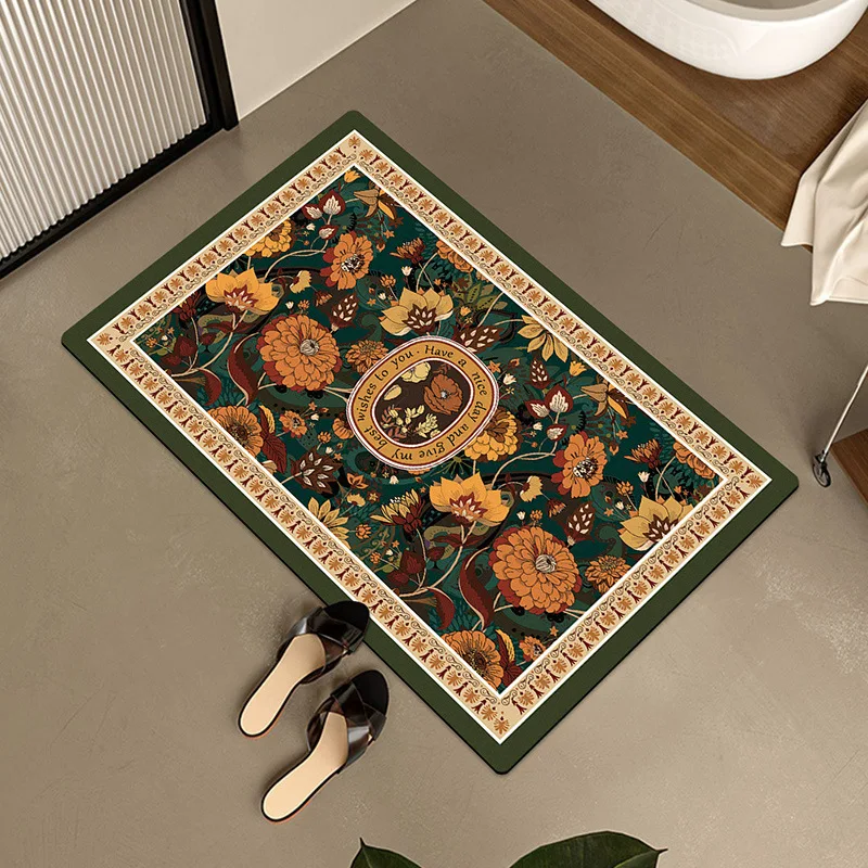 

American Retro Bathroom Mat Quick Dry Toilet Entrance Door Mat Diatom Mud Anti Slip Pad Home Use Floor Rug Linen Material