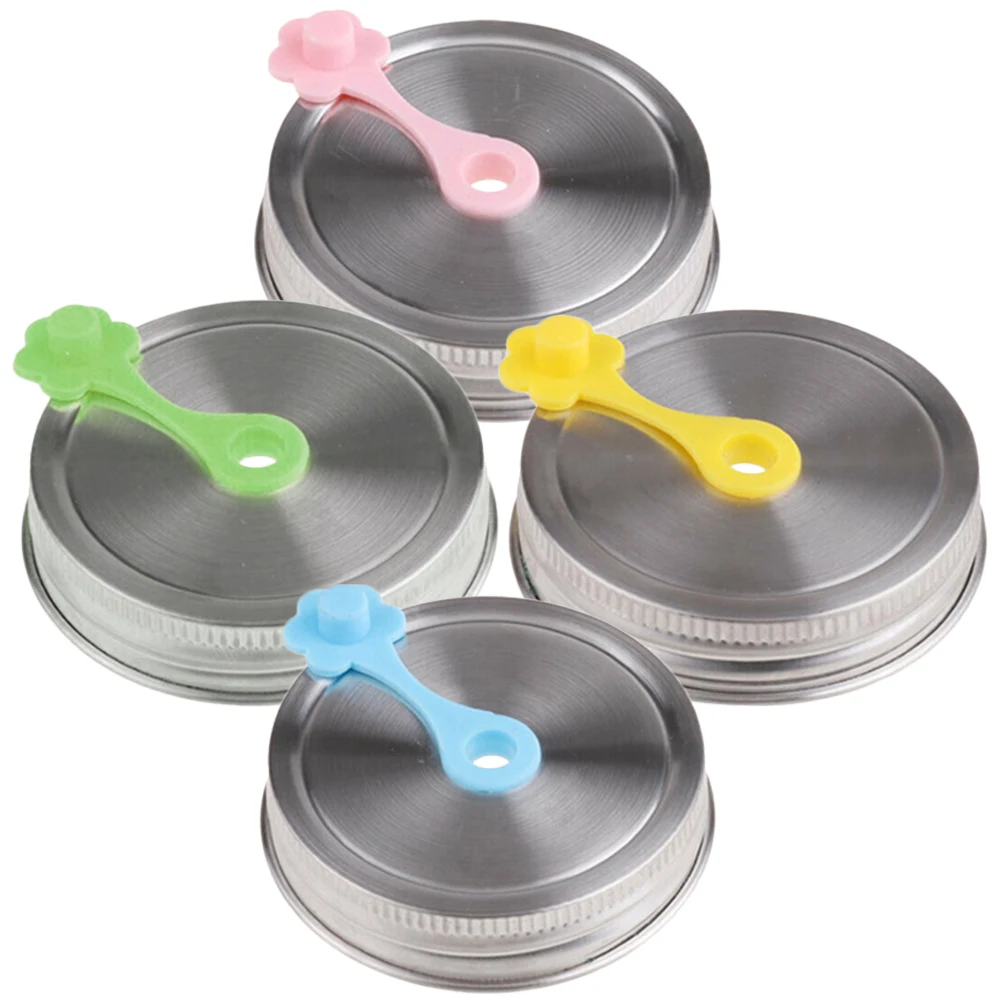

4pcs Stainless Steel Cover Canning Jars Cover Glass Bottle Can Smooth Anti Leakage Mason Jar Lids Sealed Kitchen Storage