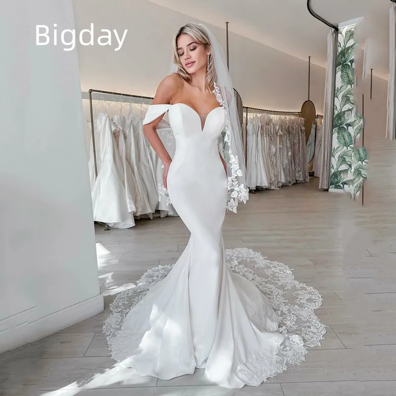 Elegante Meerjungfrau Brautkleider Frauen Schatz Spitze Open Back Weg Von Der Schulter Brautkleid Zug Vestidos De Novia Angepasst