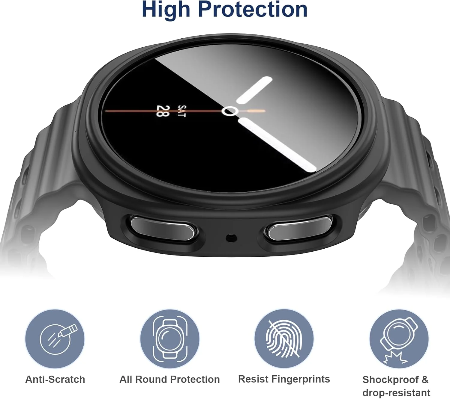 Подходит для Samsung Galaxy Watch 8, жесткий защитный чехол-бампер для ПК 40/44 мм, с защитной пленкой из закаленного стекла высокой четкости.