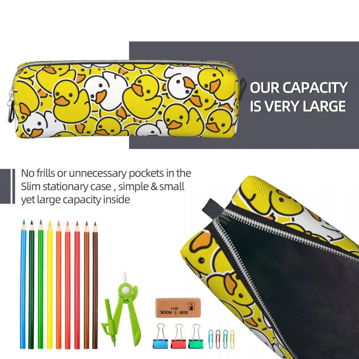 Imagem -06 - Desenhos Animados Duck Rubber Pattern Pencil Cases Fun Ducky Pen Cases Bolsas de Grande Capacidade para Estudante Escritório Presentes Papelaria