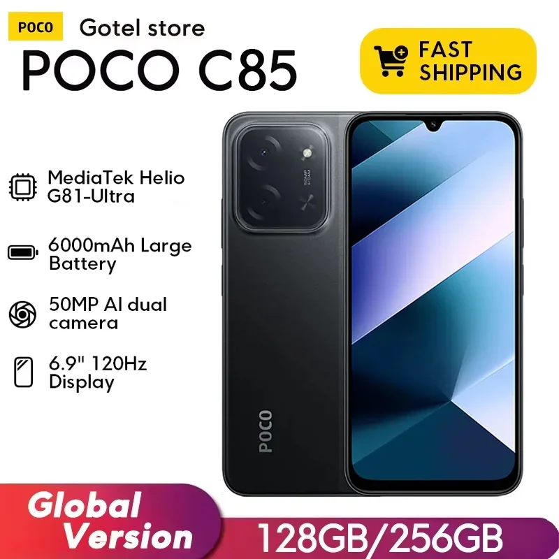 【Première mondiale】POCO C85 Version mondiale Smartphone 128/256 Go Helio G81-Ultra Batterie 6000 mAh Écran 6,9" Caméra 50MP 33 W NFC