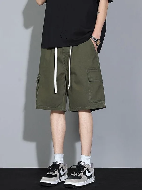 

Trendy Brand Men's Workwear Shorts Casual Loose Wide Leg Five-Quarter Length Cotton Sporty Mid-Waist Straight Leg Shorts