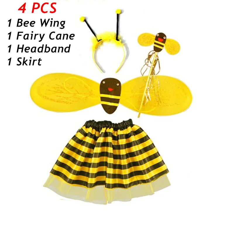 Children Girl Cute Princess Fairy Costume Set Party Stage Dance Headband Bee Wings Tutu Skirt Kids Cosplay Prop Dress Up Outfit