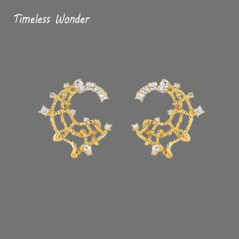 Timeless Wonder Brass Zircon Cutout Geo Stud Earrings Women Designer Jewelry Trendy Gift Top Classy Simple Neat 5133