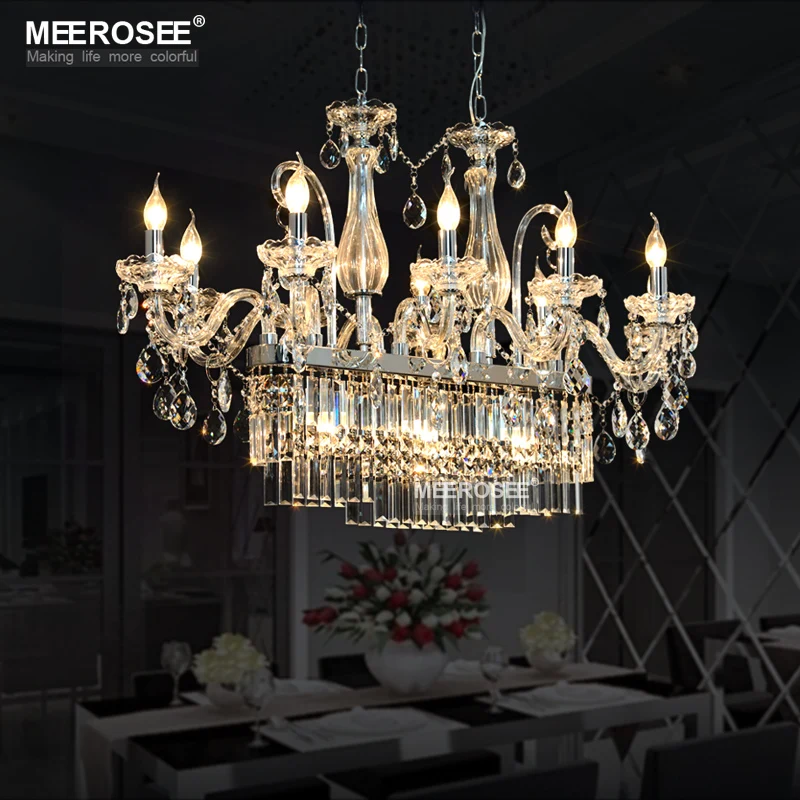 Meerosee Modern Crystal Chandelier Light Fixture 13 Lights Clear Chrome Glass Pendant Lamp Home Lighting for Foyer Dining room