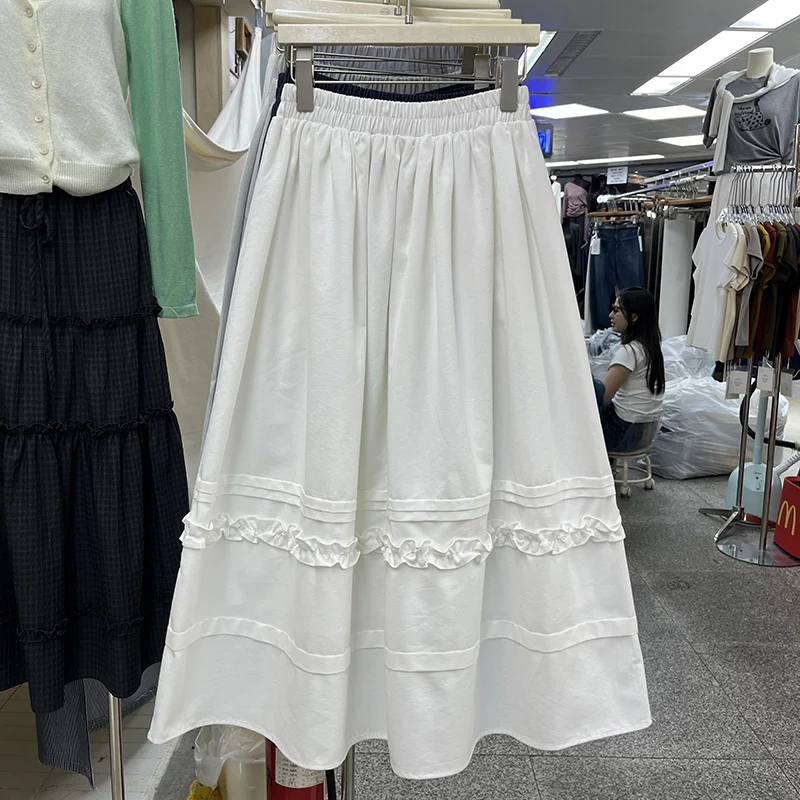 

Lace Patchwork Half Skirts for Women Autumn 2025 New High Waist Slimming A-line Mid Length Skirt