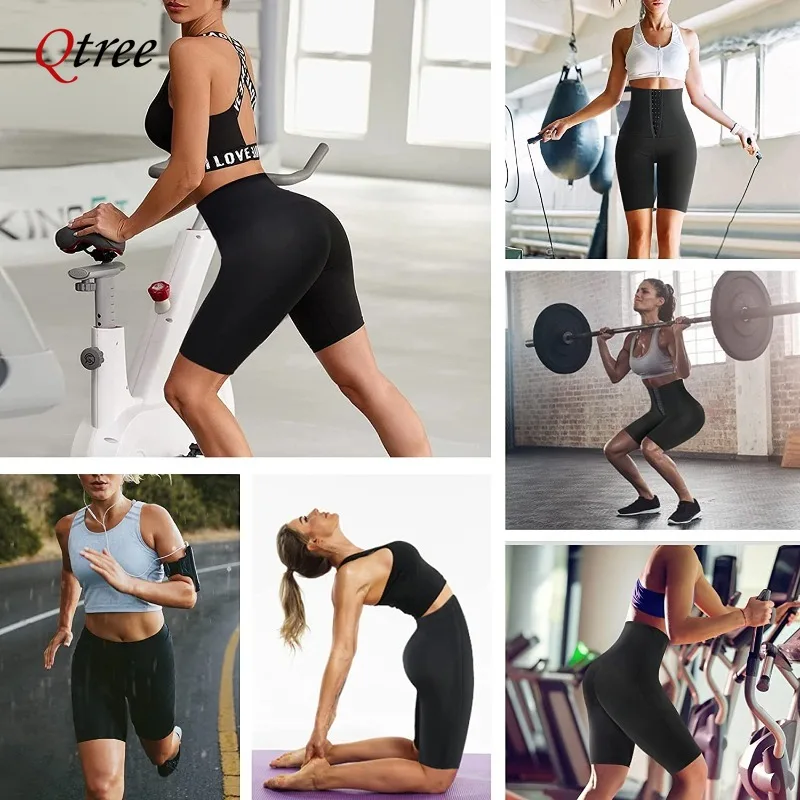 Qtree Sauna Body Shaper Pants Women Hot Thermo Sweat Slimming Shorts Fitness Hooks Workout Gym Leggings Waist Trainer Shapewear