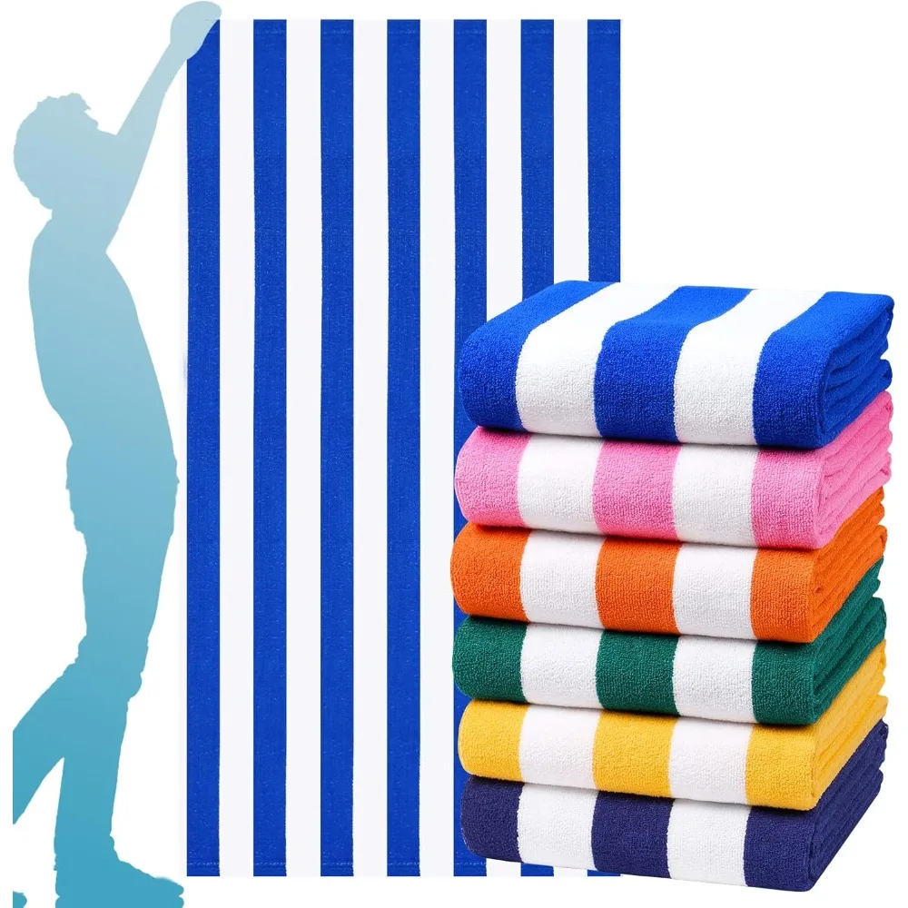 

6 Packs Beach Thin Terry Set with Beach Bands Extra Big Clearance Pool Travel Soft Super Absorbent Swim Bath Towels Bulk Men