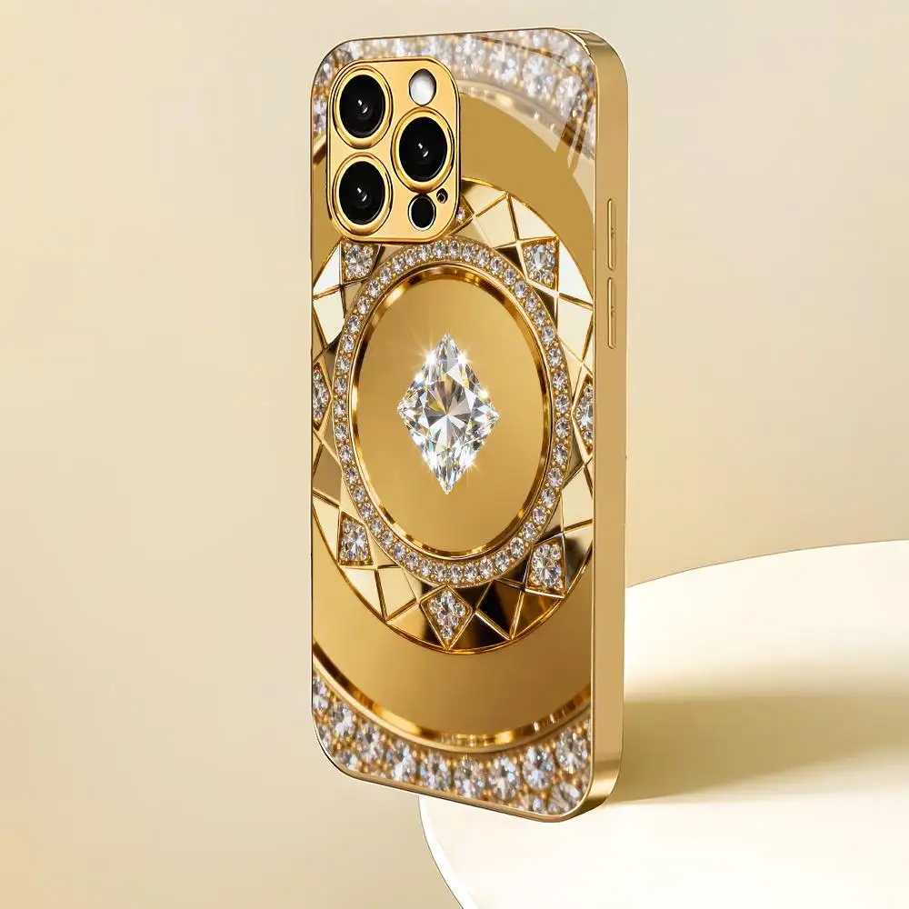 Elektroplaterowane szklane etui na telefon z wzorem diamentów, pasujące do iPhone 17 16 15 14 13 12 11 Pro/Max/Plus, odporne na wstrząsy tylne etui. — zdjęcie produktu 2