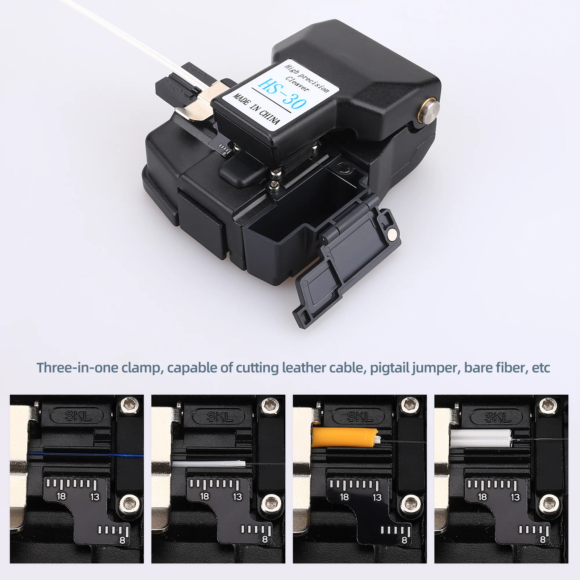 High Precision Fiber Optic Cutter HS-30 With Waste Fiber Box FTTH Single Mode Fiber Optic Cutting Tool Cutting Knife