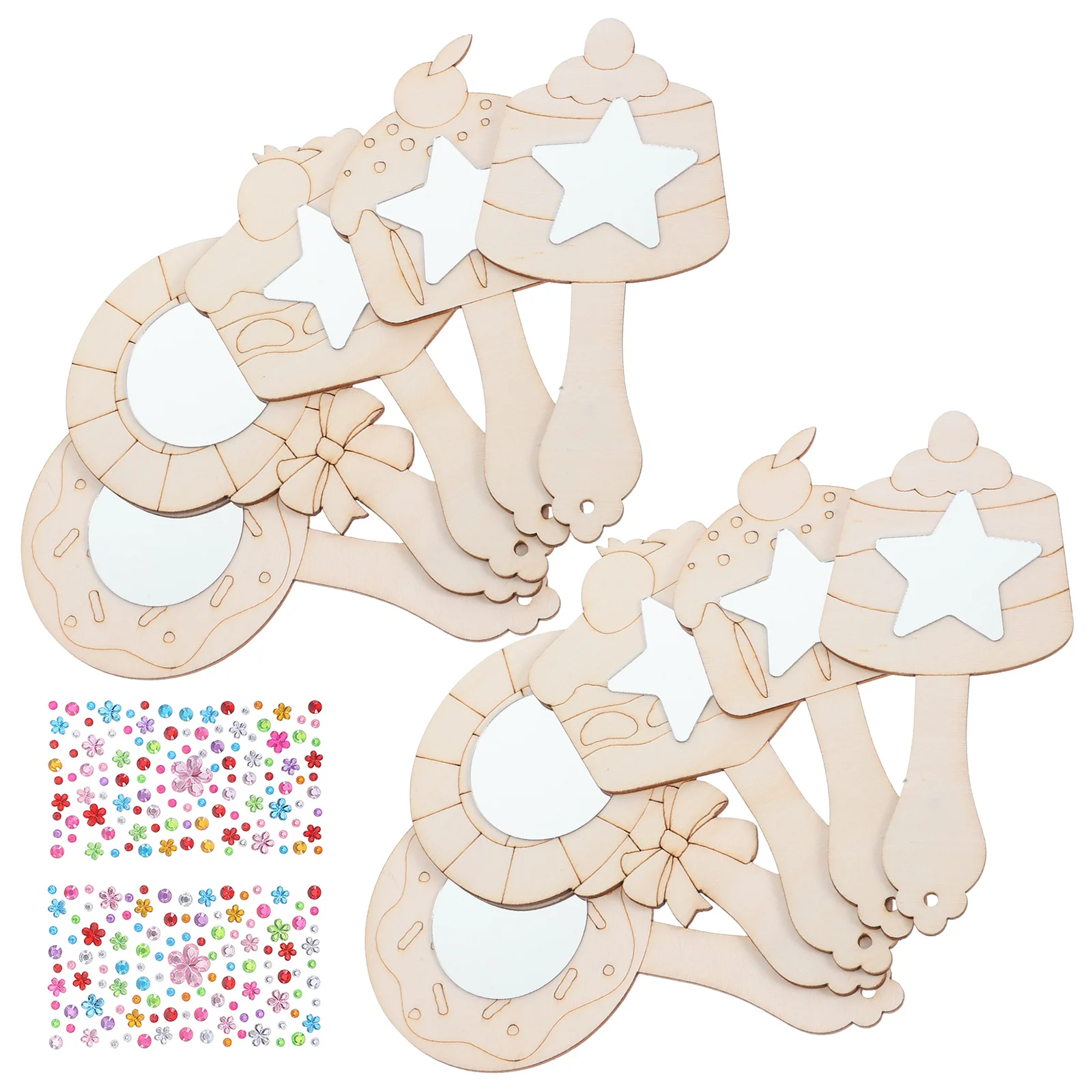 1 conjunto de espelho portátil de madeira, faça você mesmo, crianças, pintar seu próprio formato de bolo, kit de artesanato, lembranças de festa de aniversário, artesanato criativo