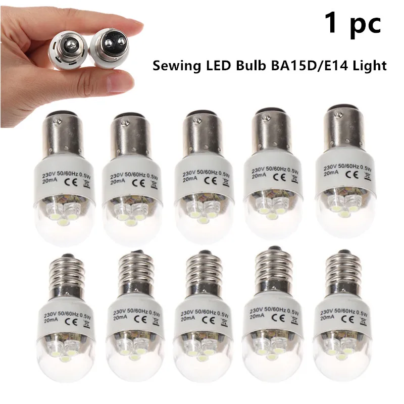 Sewing LED Bulb BA15D/E14 Light Illuminate 0.5W AC 190-250W Lamp Home Sewing Machine Fits Singer Juki Pfaff Janome Brother Acme