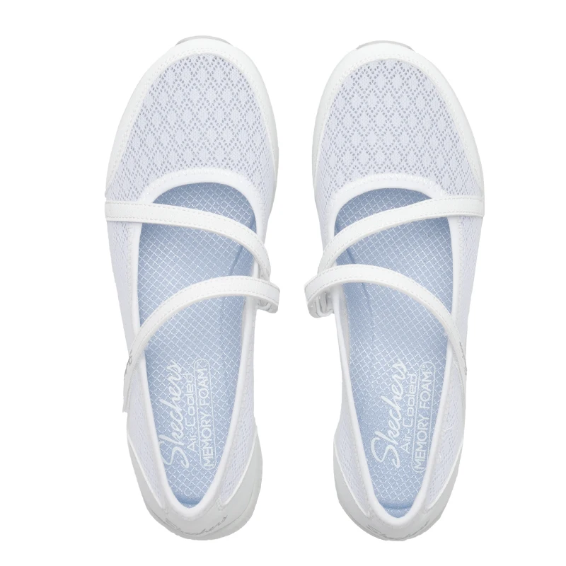 Skechers Women's Shoes Mesh Breathable Comfortable Lightweight Retro Single Shoes Women's Ballet Flat Mary Jane Shoes 100354-Wht