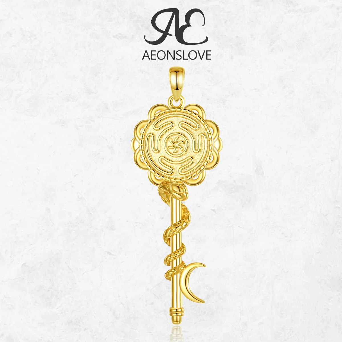 

AEONSLOVE Gold Plated Sterling Silver Hecate Wheel Key Necklace Moon Goddess Snake Pendant Witch Pagan Jewelry for Men Women