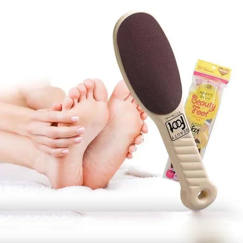 両面フットファイルフットやすりペディキュアツール足角質カルスリムーバー木製ハンドルフットスクラバーサンドペーパー健康