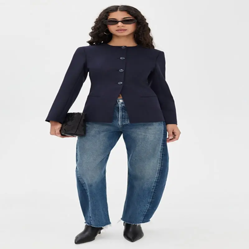 

Женское пальто с круглым вырезом и пуговицами, с длинными рукавами, для офиса