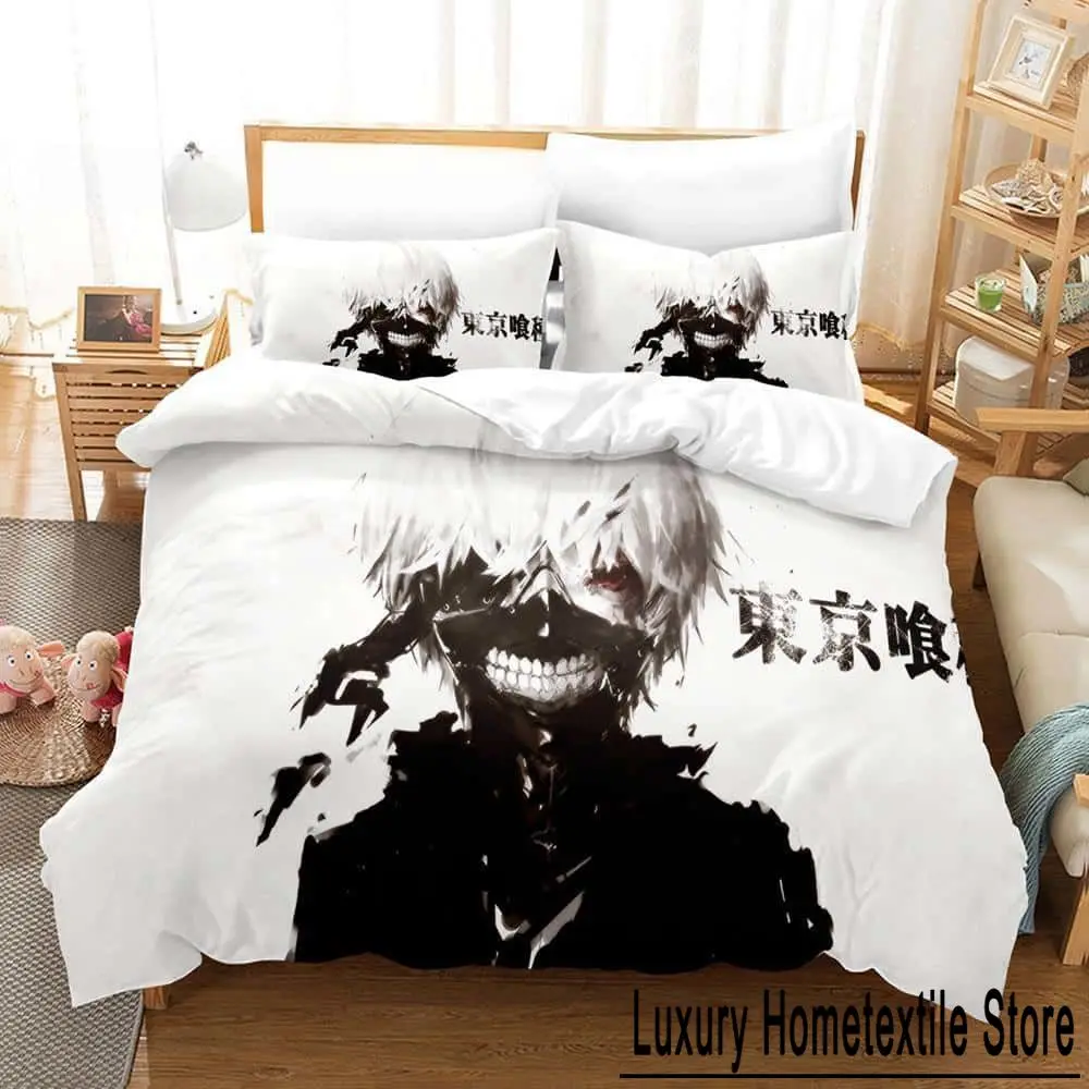 3D Print Anime Bed Sheet Set Tokyo Ghoul Bedding Set Single Twin Full Queen King Size Bed Set Aldult Kid Bedroom Duvetcover Sets