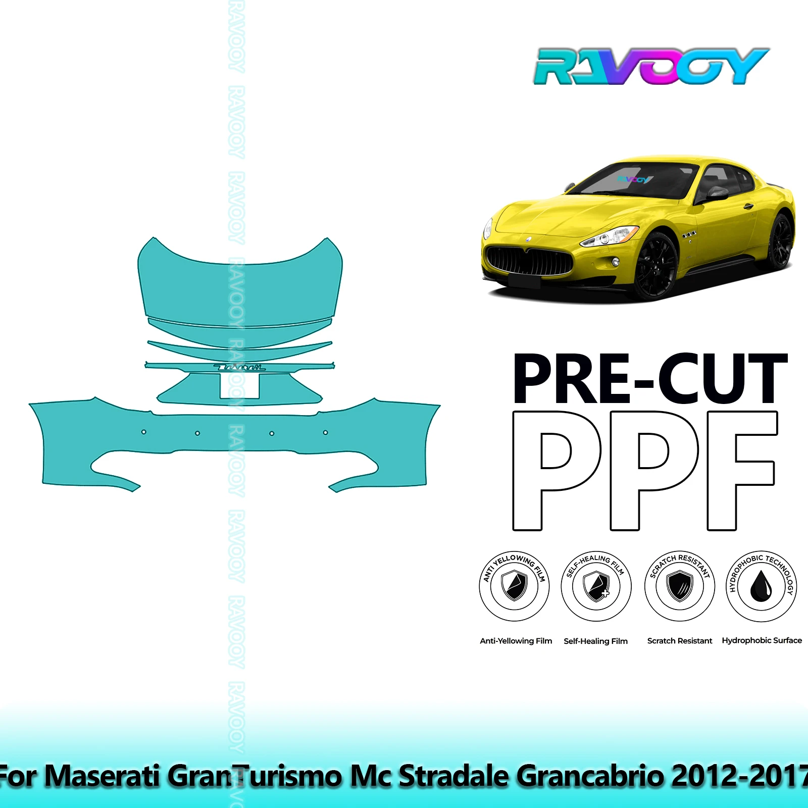 

For Maserati GranTurismo Mc Stradale Grancabrio 2012-2017 8.5mil Pre-Cut PPF Door & A/B Pillar Kit TPU Paint Protection Film Set
