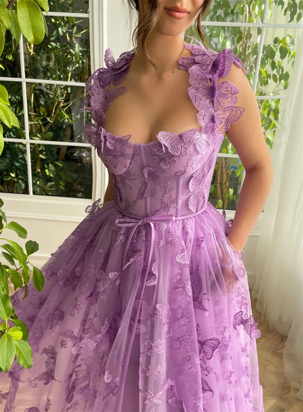 Off-the-Shouldes 3D Butterfly Homecoming Dresses for Teens Embroidered Tulle Prom Gowns Ankle-Length Long Formal Evening Party