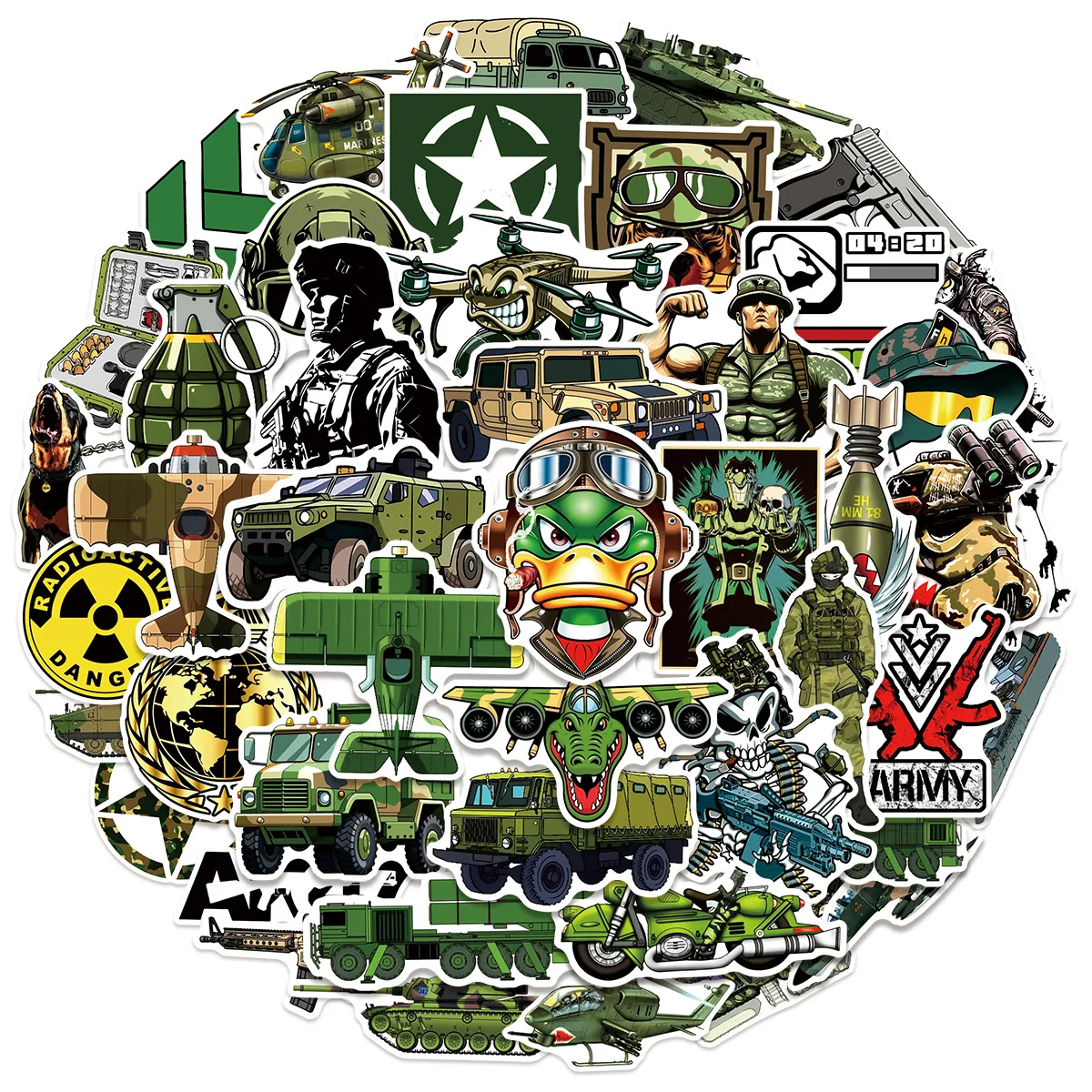 50Pcs Military Tank Gun Cross Border DIY Water Cup Notebook Luggage Sticker Decals Waterproof Stickers for Adults